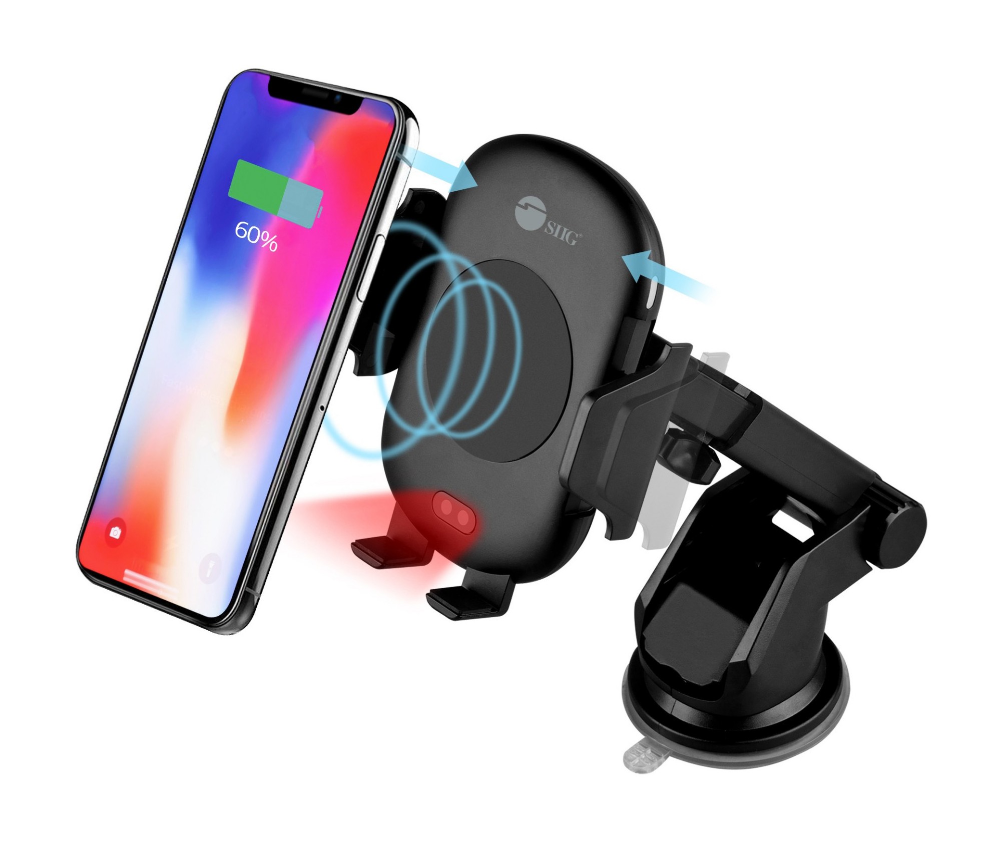 Siig AC-PW1M11-S1 mobile device charger Smartphone Black Cigar lighter Wireless charging Auto, Indoor